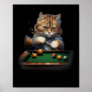 Póster Gato Jugando Billetes De Billar Gatos Graciosos Gu