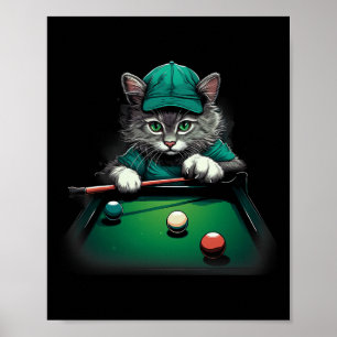 Póster Gato Jugando Billetes De Billar Gatos Graciosos Gu