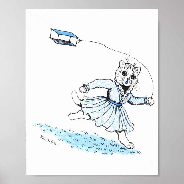 Póster Gato jugando cometa, Louis Wain (Frente)