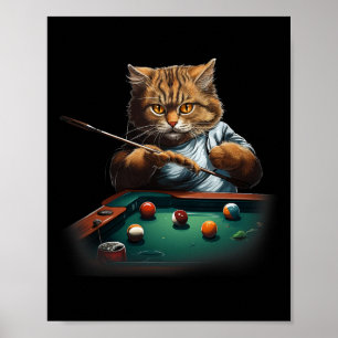 Póster Gato Jugando Pool Billiards Guay Funny Cats Hombre