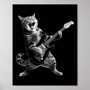 Póster Gato Jugando Rock De Guitarra Y Estrella De Rock R