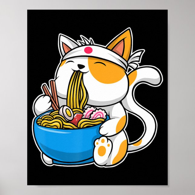 Póster Gato kawaii anime comida japonesa neko gato (Frente)