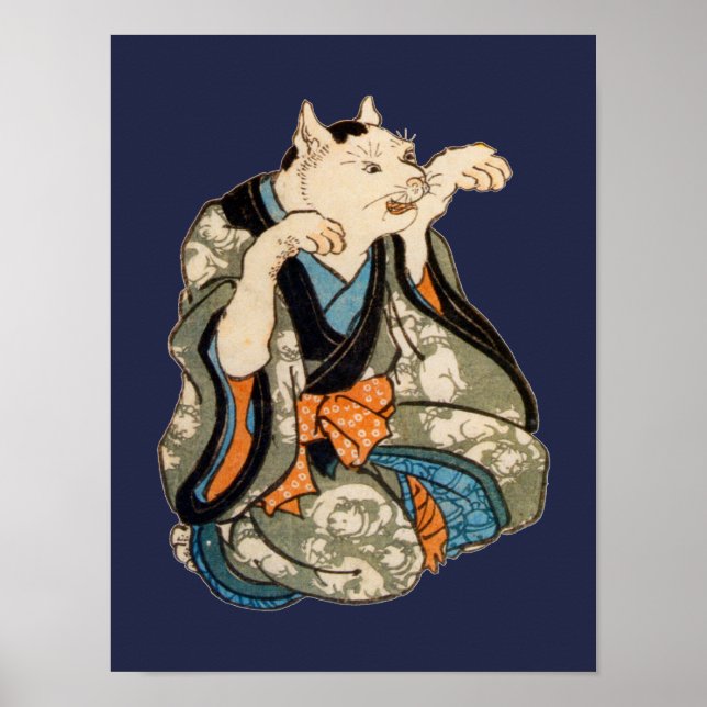 Póster Gato Kimono, Utagawa Yoshifuji, Ukiyo-e (Frente)