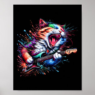 Póster Gato Kitty Jugando Gato Rock Grave Metalizado Gato