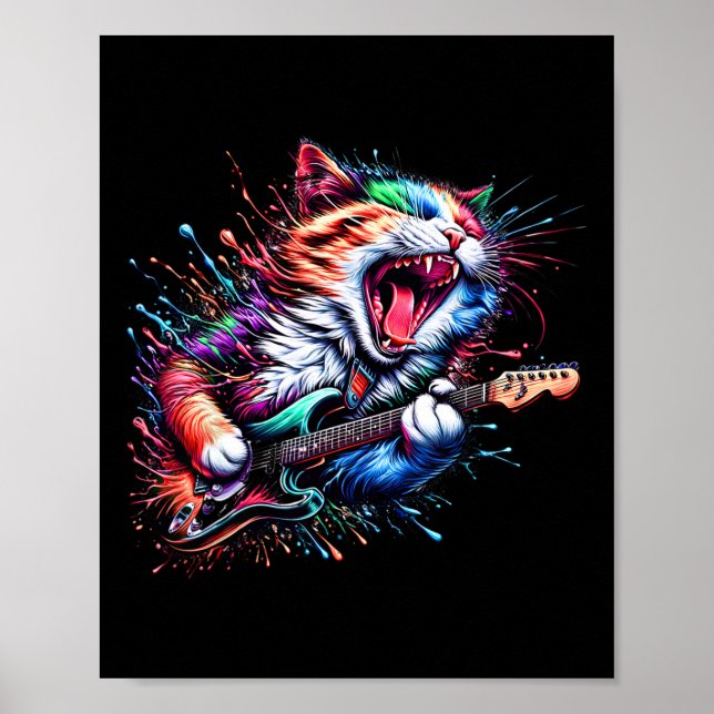 Póster Gato Kitty Jugando Gato Rock Grave Metalizado Gato (Frente)