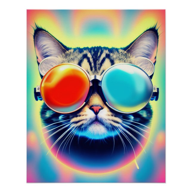 Póster Gato Kitty Psychedelt Psychonaut loco (Anverso)