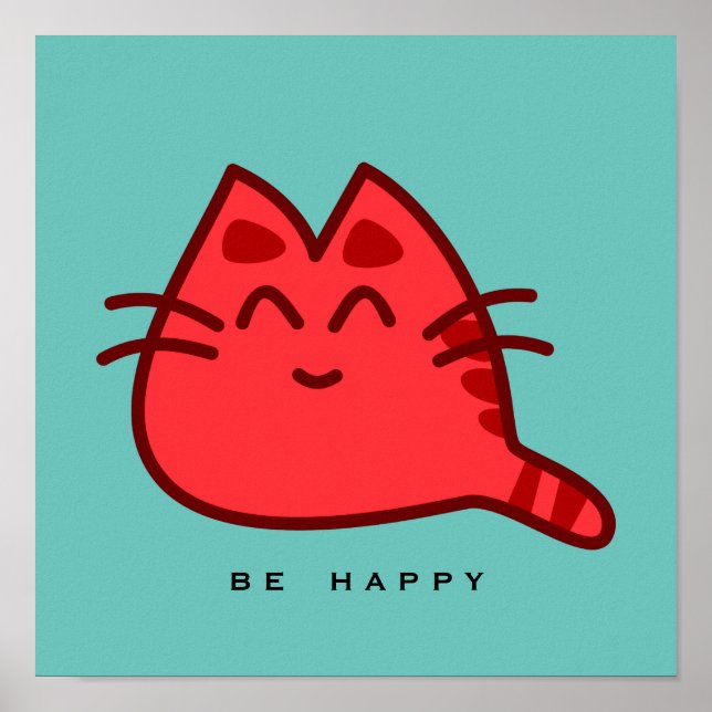 Póster Gato Kitty Sonriente Rojo (Frente)