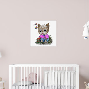Póster Gato Kitty y mariposa