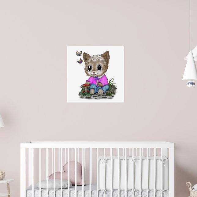 Póster Gato Kitty y mariposa (Guardería 2)