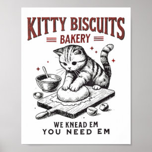 Póster Gato Kneading Kitty Biscuits Bakery, te amamos