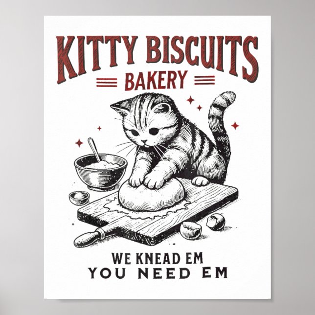 Póster Gato Kneading Kitty Biscuits Bakery, te amamos (Frente)