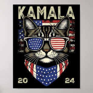 Póster Gato Lady Kamala-harris 2024 Bandera estadounidens
