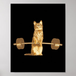 Póster Gato Levanta Peso Maullido Pesas Gimnasio Culturis