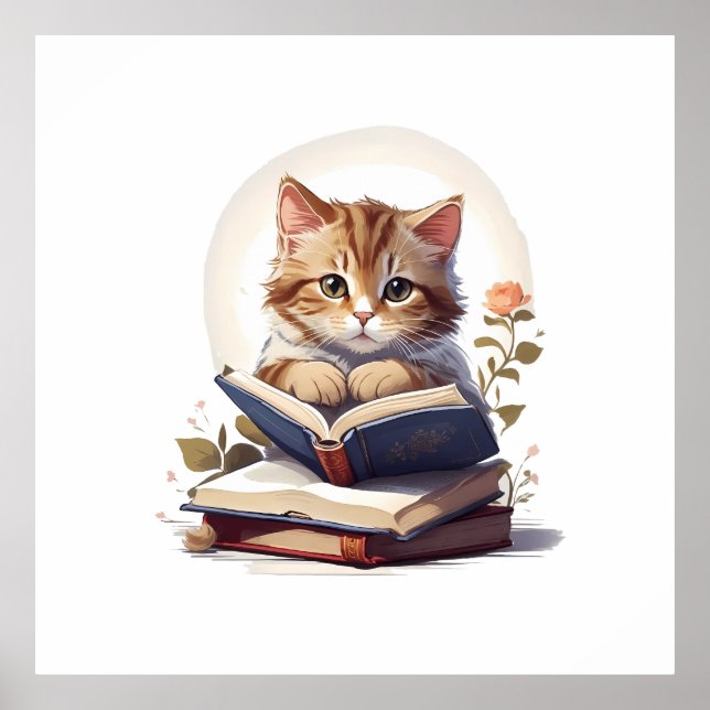 Póster Gato leyendo un libro (Frente)