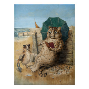 Póster Gato leyendo un libro de Louis Wain