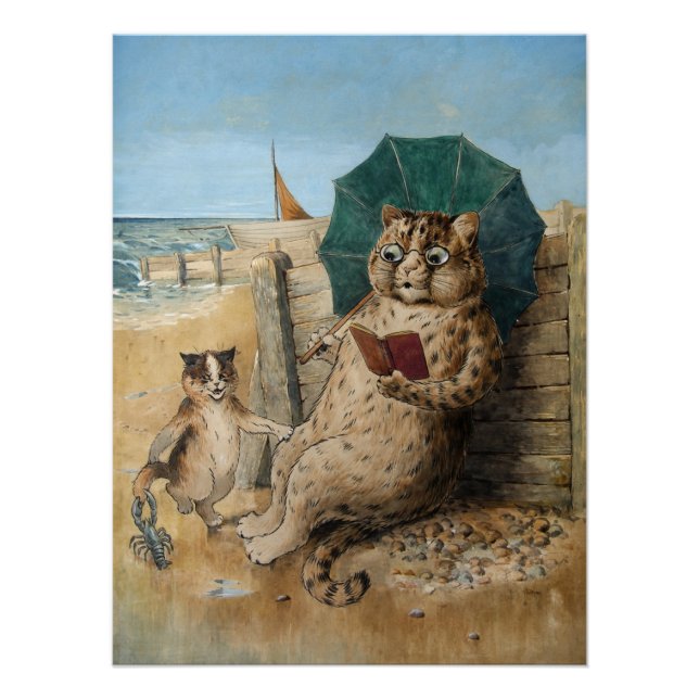 Póster Gato leyendo un libro de Louis Wain   (Anverso)
