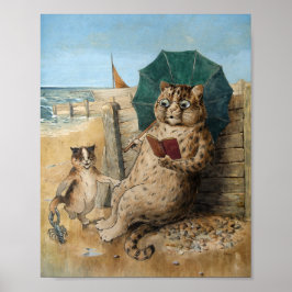 Póster Gato leyendo un libro de Louis Wain