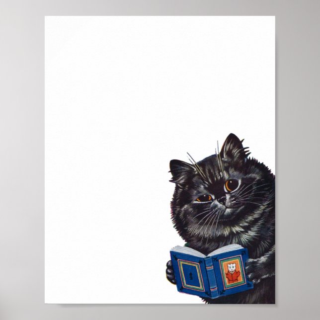Póster Gato leyendo un libro, Louis Wain (Frente)