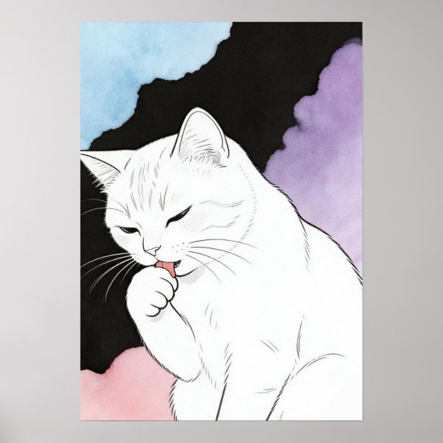 Póster Gato limpiando su pata (Frente)