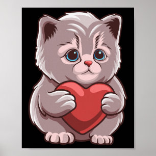 Póster Gato lindo abrazando corazón de San Valentín Gatit