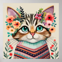 Gato lindo acuarela floral