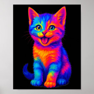 Póster Gato Lindo Amor Arcoíris Divertido Colorido Feliz 