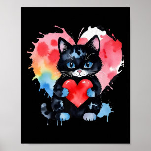 Póster Gato lindo arcoiris abrazando a Valentine Heart Ki
