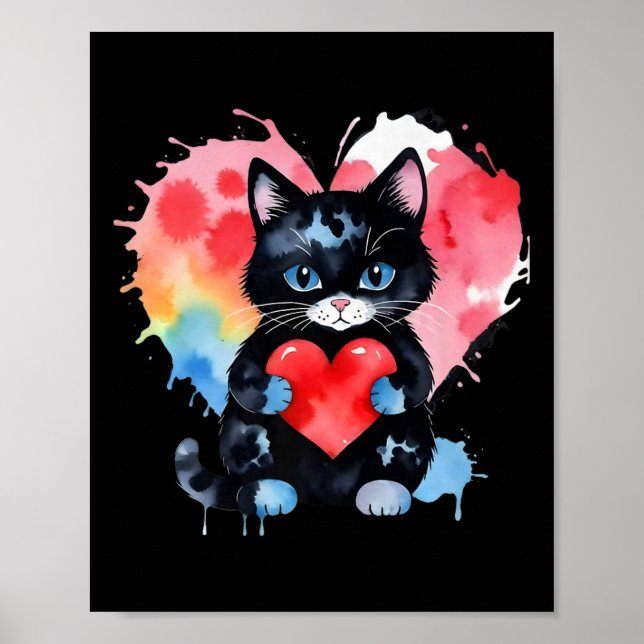 Póster Gato lindo arcoiris abrazando a Valentine Heart Ki (Frente)