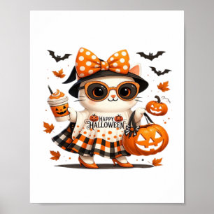 Póster Gato lindo de Halloween - Kawaii Bruja Kitty con b