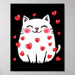 Póster Gato lindo de San Valentín Corazones rojos Amante 