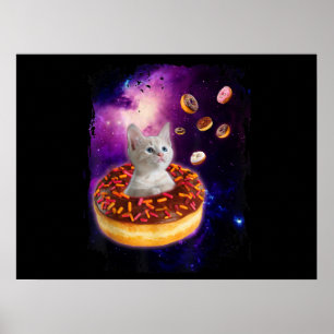 Póster Gato lindo dentro de Donut en el espacio Amantes g