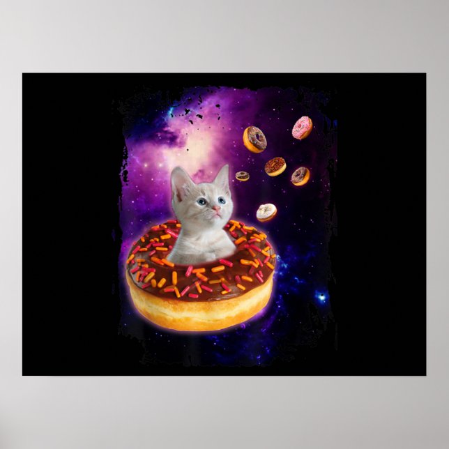Póster Gato lindo dentro de Donut en el espacio Amantes g (Frente)