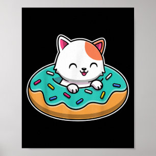 Póster Gato lindo en un donut gracioso gato amante de los