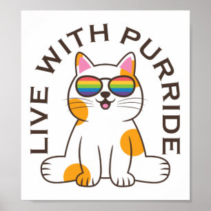 Póster Gato lindo en vivo con gafas Purride Pride Flag