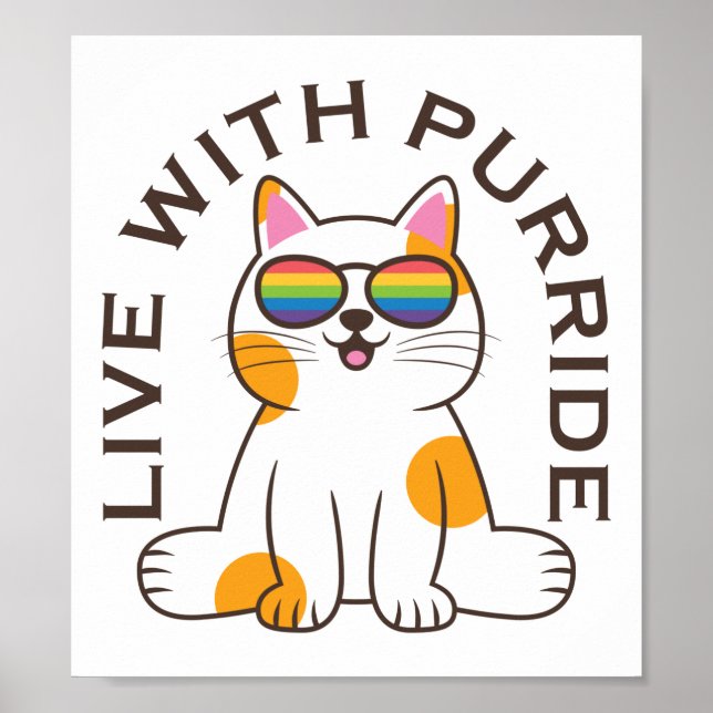 Póster Gato lindo en vivo con gafas Purride Pride Flag (Frente)