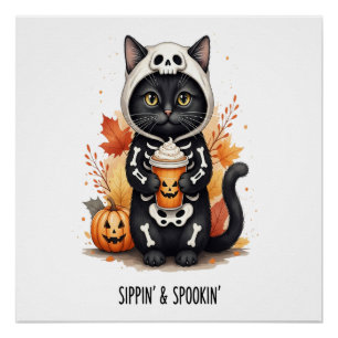 Póster Gato Lindo Espeluznante Halloween