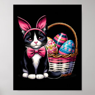 Póster Gato Lindo Gatito Día de Pascua Conejo Huevos Aman