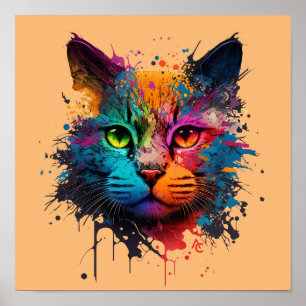 Póster Gato lindo - Graffiti Tinta de Neon Splash