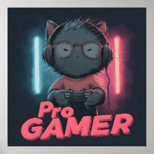 Póster Gato lindo "Pro Gamer" con audífonos
