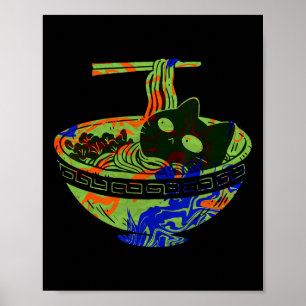 Póster Gato lindo Ramen Noodle Bowl Fideos picantes Tie D