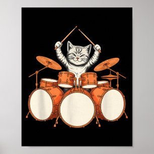 Póster Gato Lindo Tocando Batería Divertido Kit de Bateri