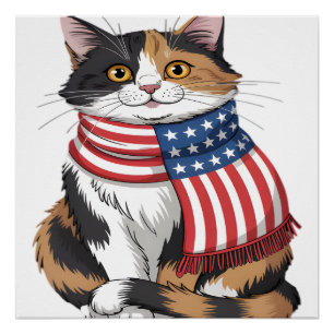 Póster gato lindo verano Bandera US Día de los Caídos