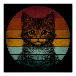 Póster Gato Lindo Vintage Retro