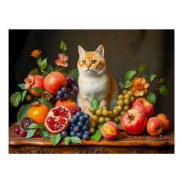 Póster Gato Maestro entre frutas y flores