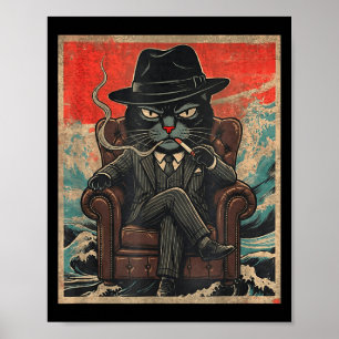 Póster Gato Mafioso Divertido El Padrino Fumando Vintage