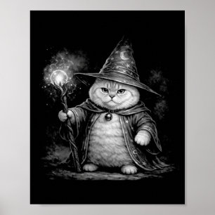 Póster gato mago magia fantasía divertido vintage tabby m