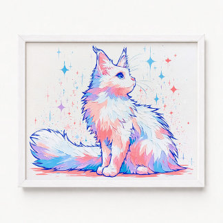 Póster Gato Maine Coon Lavanda Celestial Pintura al Impas