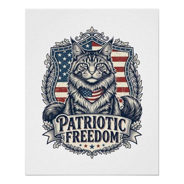 Póster Gato Maine Coon Patriótico (Anverso)