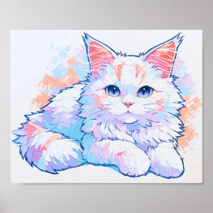 Póster Gato Maine Coon Púrpura Pastel Pintura al Impasto