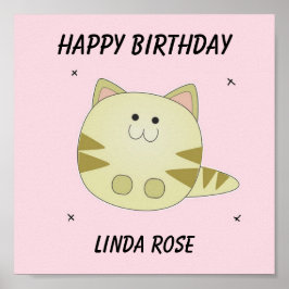 Póster Gato marrón lindo patrón rosa feliz cumpleaños